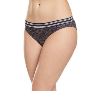 Next Bikini Bottom Women L Black White‎ Stardust Stars Wide Waistband Swim NWT